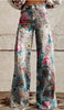 Floral 3D Digital Printed Women's Wide Leg Imitation Jeans Pant for women
