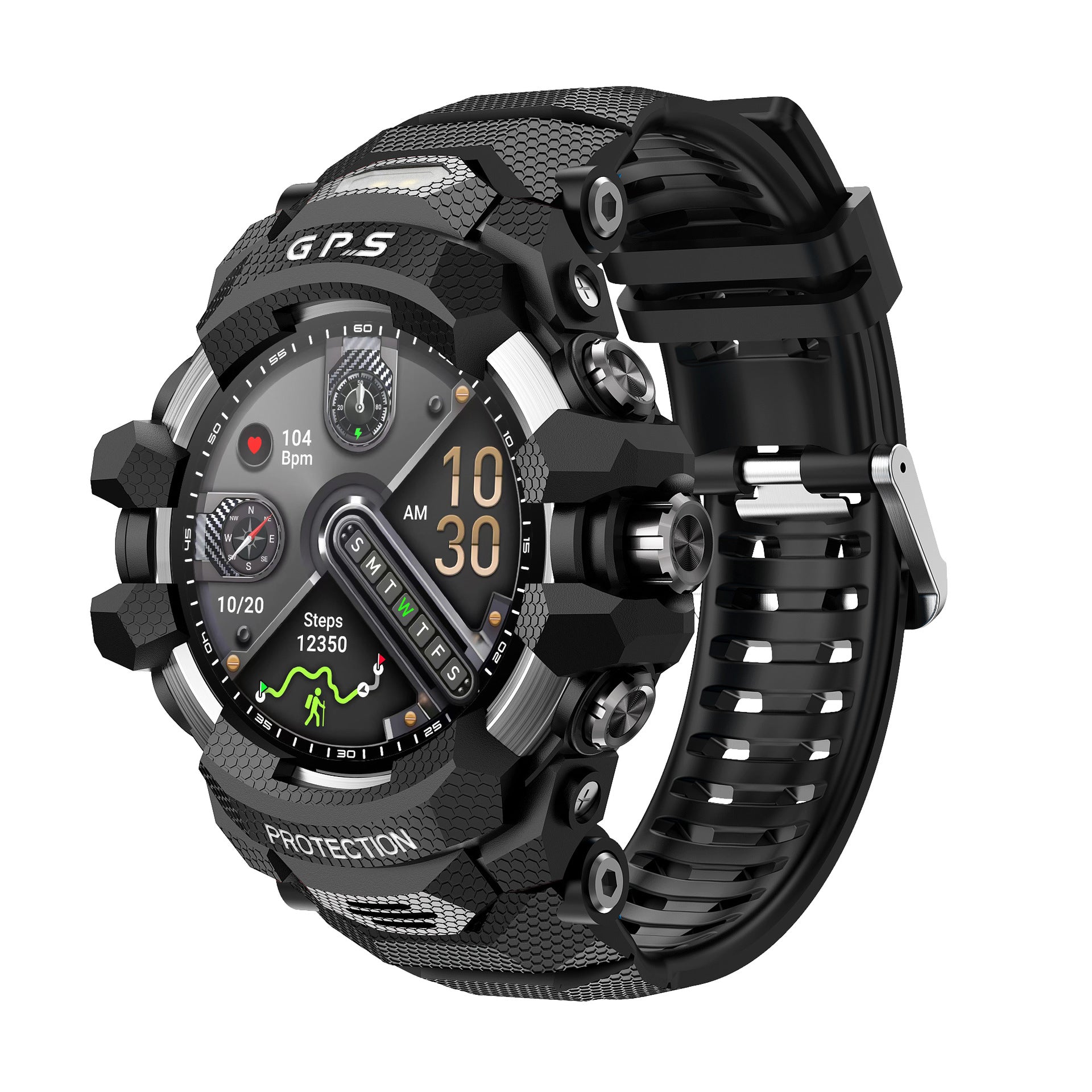 Outdoor Sport Smart Watch with Bluetooth Calling – Rugged GPS Fitness Watch (Black & Red)