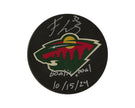 Filip Gustavsson Autographed Minnesota Wild Souvenir Puck Inscribed 