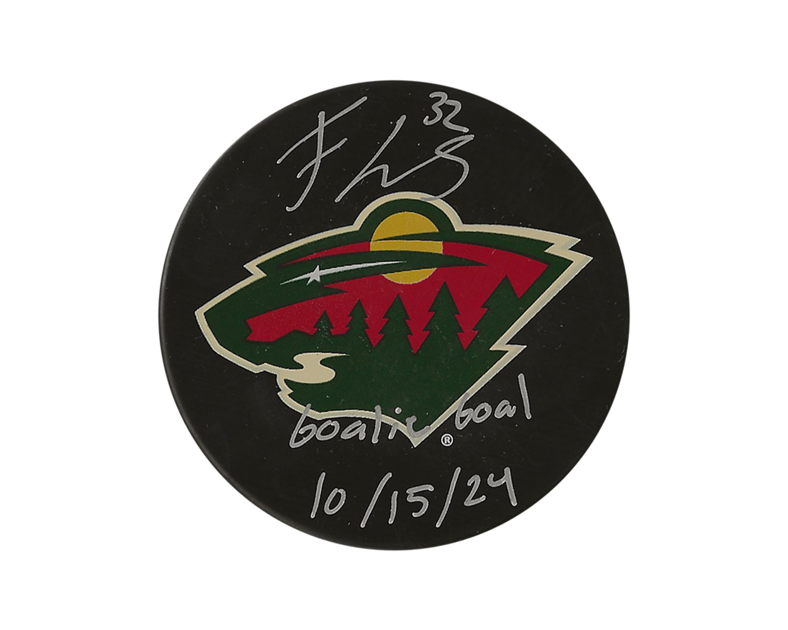 Filip Gustavsson Autographed Minnesota Wild Souvenir Puck Inscribed 