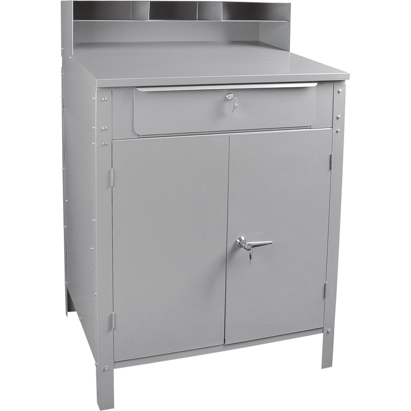 Bureau de magasin style armoire, 87,6 cm (l) x 76,2 cm (p) x 135 cm (h), gris.