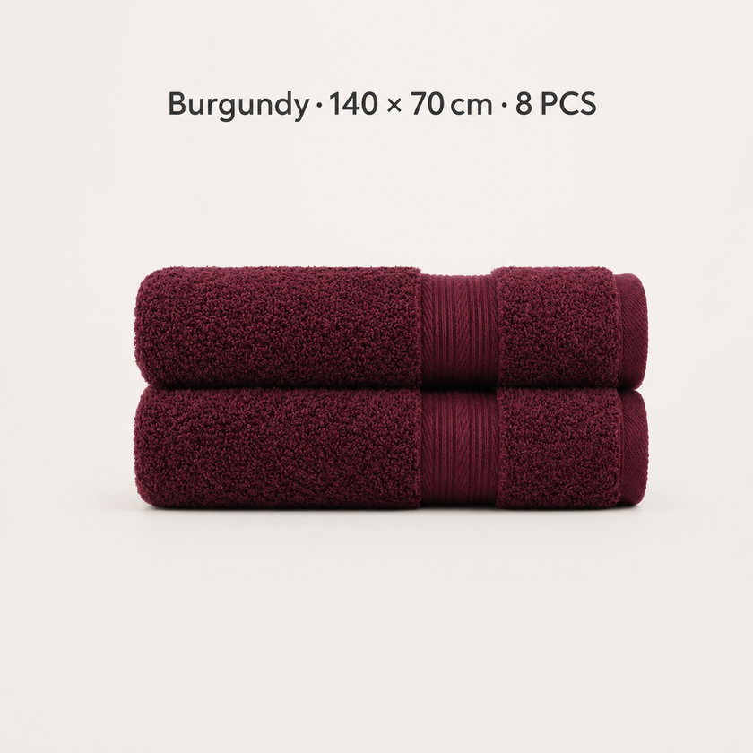 Pure Cotton Bath Towel Set – Burgundy & Turquoise | 500gsm Wholesale Towels