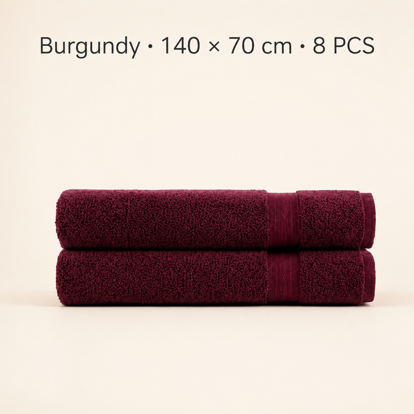 Pure Cotton Bath Towel Set – Burgundy & Turquoise | 500gsm Wholesale Towels