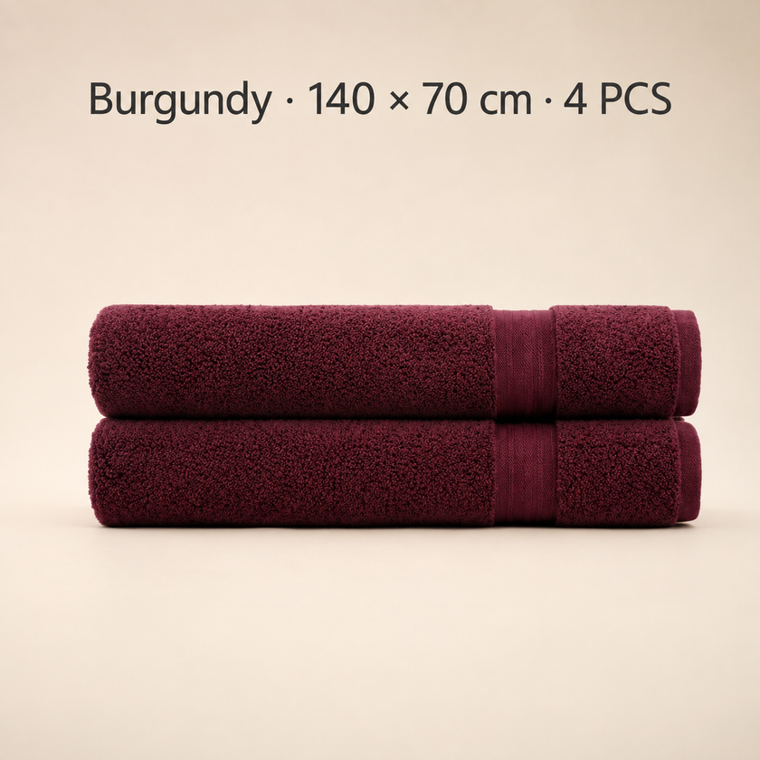 Pure Cotton Bath Towel Set – Burgundy & Turquoise | 500gsm Wholesale Towels