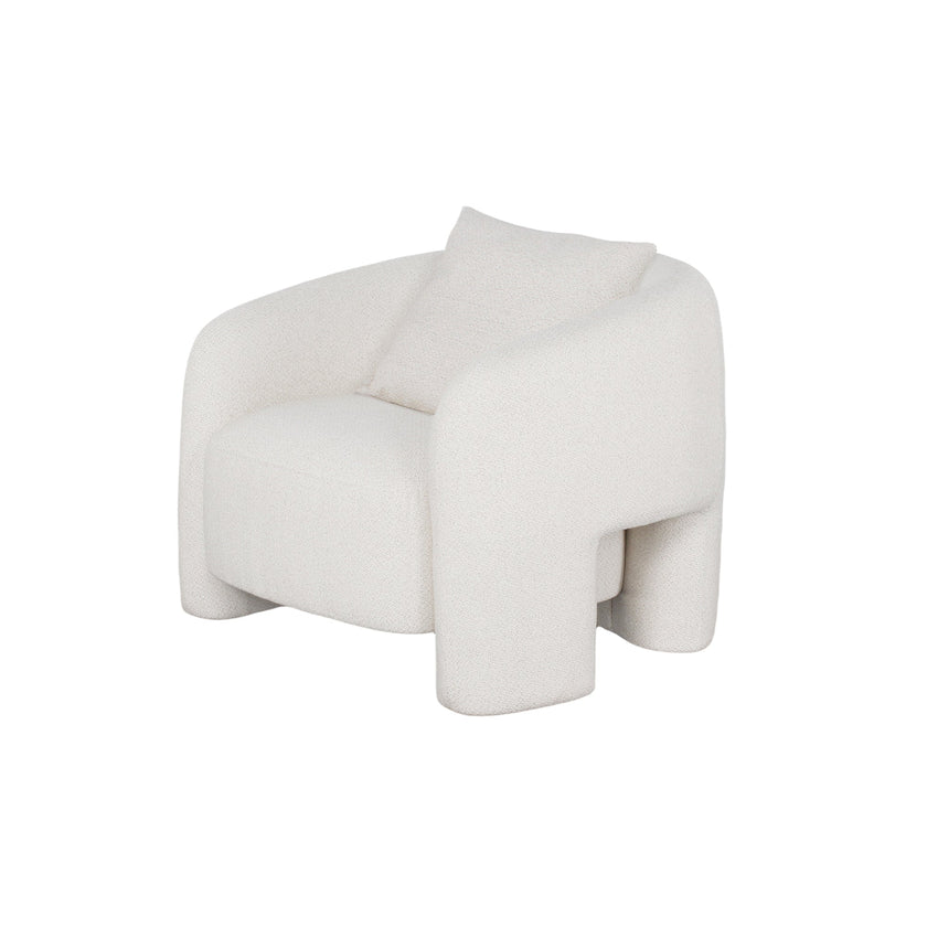 Chloe Pine Wood Tweed Accent Chair - Cream