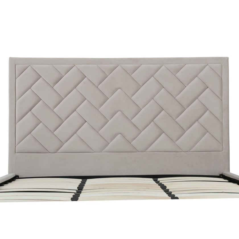 Gallagher Upholstered Velvet Platform Bed - Greige