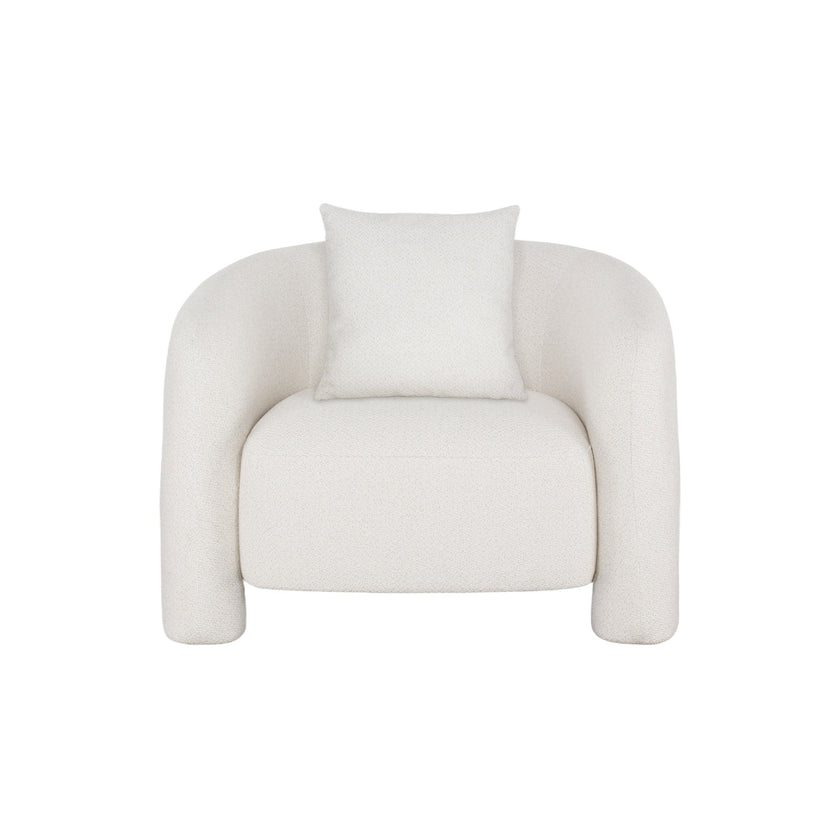 Chloe Pine Wood Tweed Accent Chair - Cream