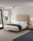 Gallagher Upholstered Velvet Platform Queen Bed - Nude Beige