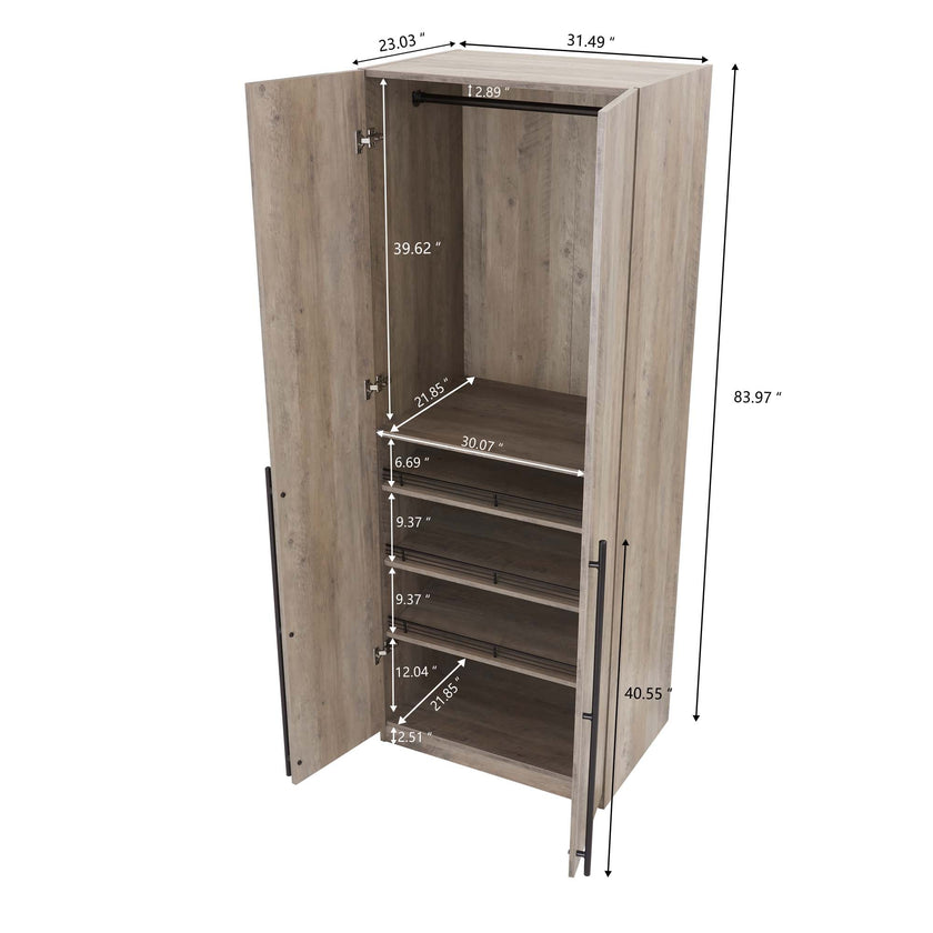 Genoa Modern 2-Piece Freestanding Wardrobe - Rustic Grey