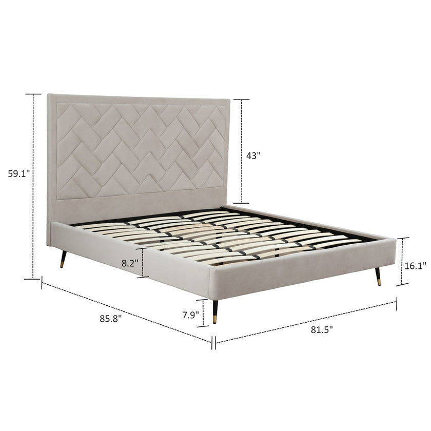 Gallagher Upholstered Velvet Platform Bed - Greige