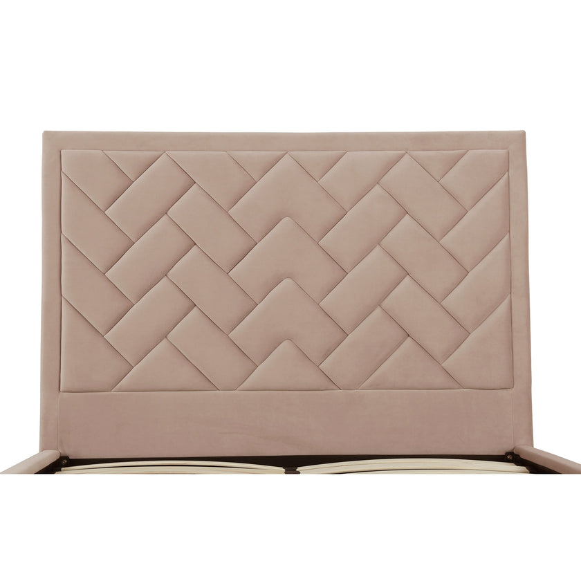 Gallagher Upholstered Velvet Platform Queen Bed - Nude Beige