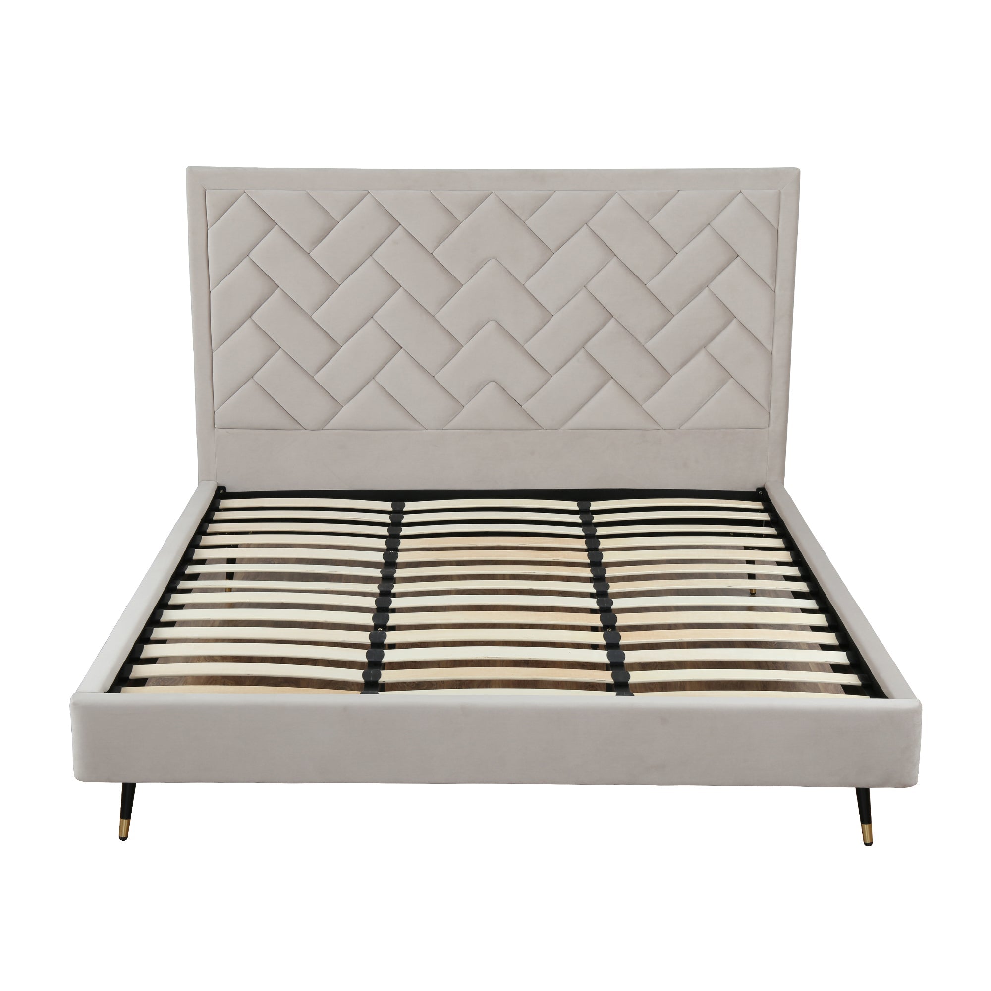 Gallagher Upholstered Velvet Platform Bed - Greige