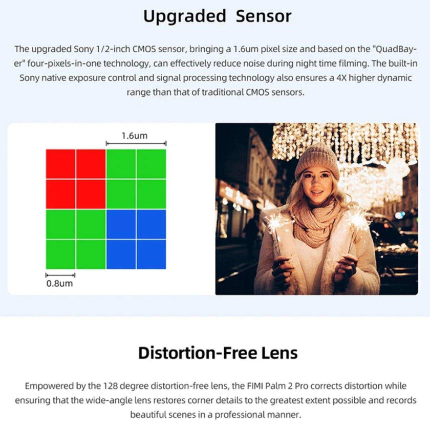 FIMI Palm 2 Pro (Upgraded) 3-axis Handheld Stabilized Gimbal Pocket Camera 1/2 Inch, Sensor 4K 30fps 160 Minute Mechanical Stabilization 128GB SD Sold by TUTT