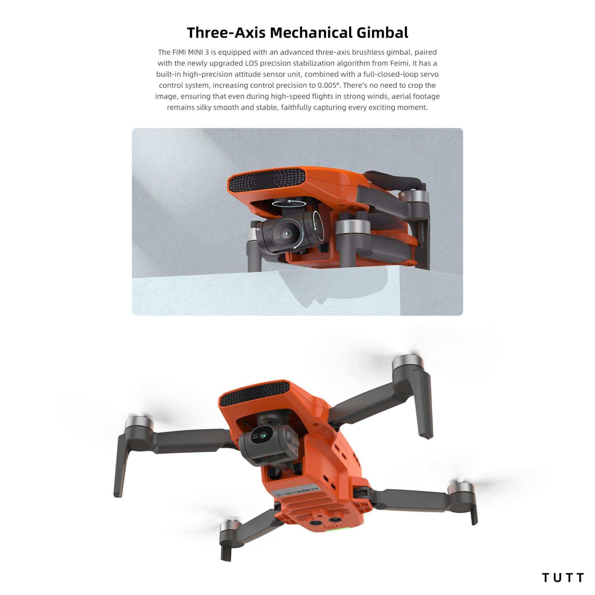 FIMI X8 MINI 3 Professional GPS Mini Drone | 9KM FPV With 4K 48MP 60fps 1/2″ CMOS Camera 3-axis Mechanical Gimbal 32mins | Under 250g | Two Batteries 128GB SanDisk Pro | TUTT
