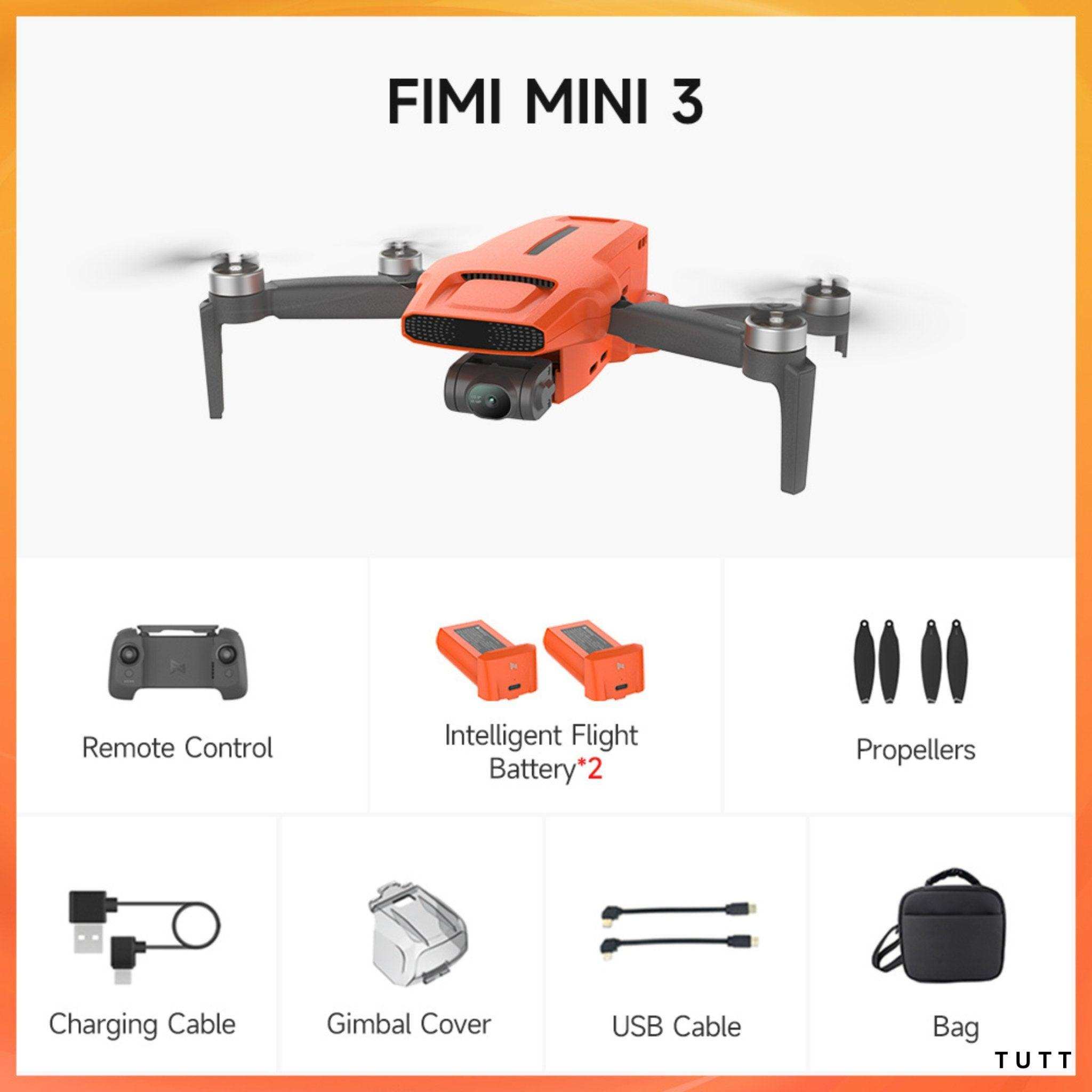 FIMI X8 MINI 3 Professional GPS Mini Drone | 9KM FPV With 4K 48MP 60fps 1/2″ CMOS Camera 3-axis Mechanical Gimbal 32mins | Under 250g | Two Batteries 128GB SanDisk Pro | TUTT