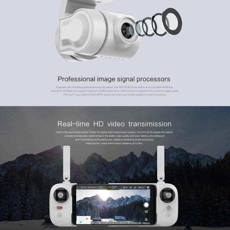 FIMI X8SE 2022 V2 Drone Camera Professional GPS 4K Foldable RC Quadcopter, 35-min Flight Time, 10km Video Transmission, Follow me, 3-Axis Gimbal (2 Batteries+Megaphone) 128GB TUTT