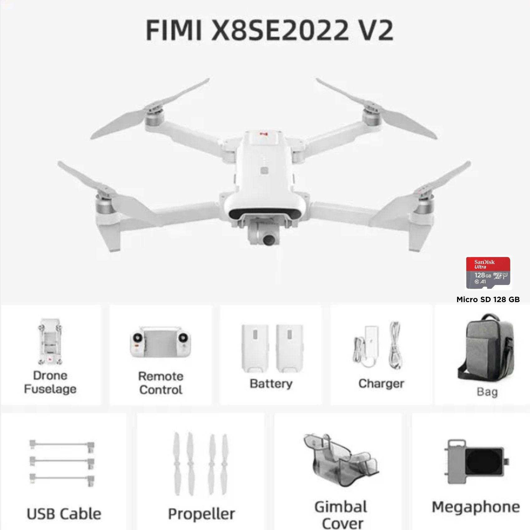 FIMI X8SE 2022 V2 Drone Camera Professional GPS 4K Foldable RC Quadcopter, 35-min Flight Time, 10km Video Transmission, Follow me, 3-Axis Gimbal (2 Batteries+Megaphone) 128GB TUTT
