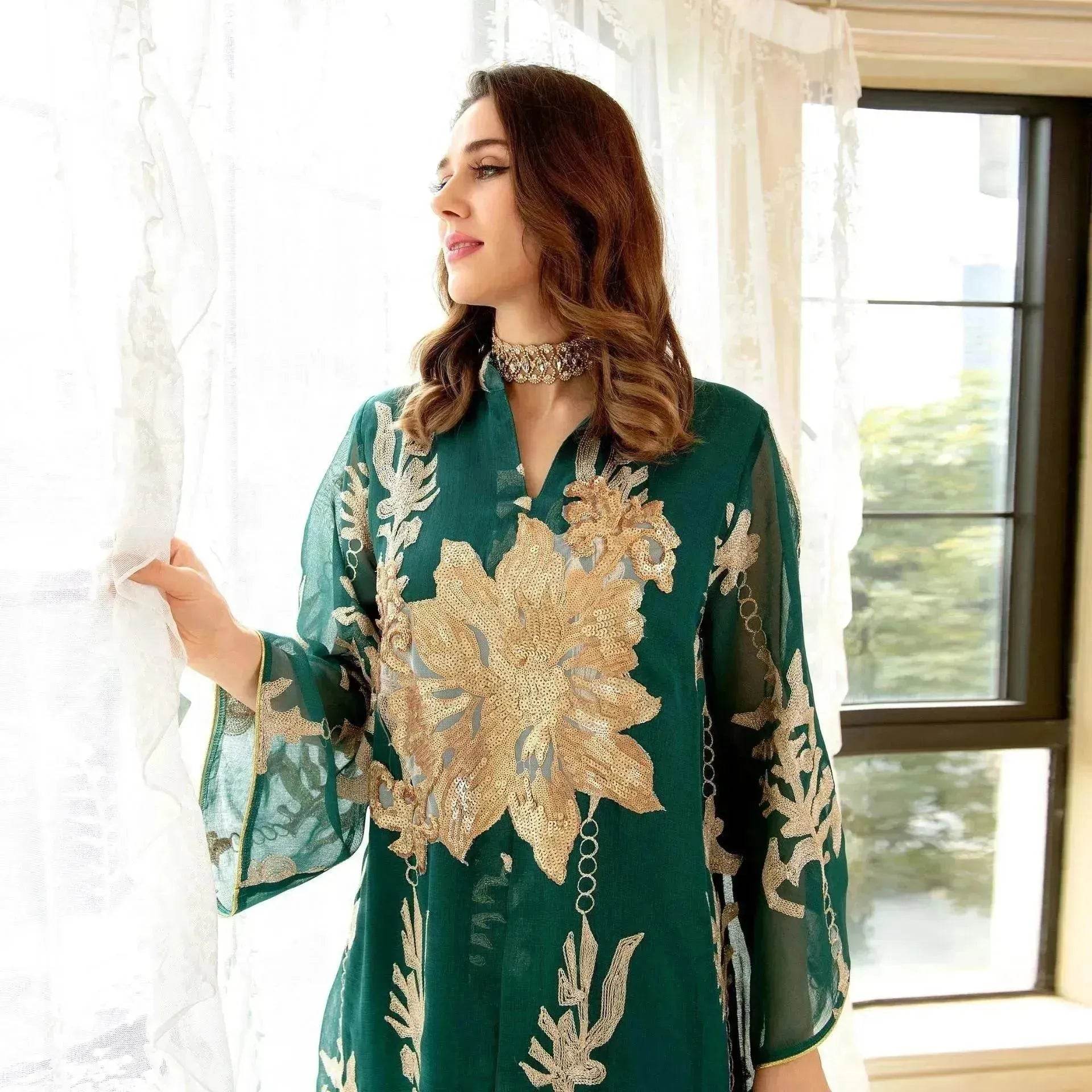 Fired Sequins Light Luxury Celebrity Party Abaya Dress for Arab Dubai Turkey Middle East Women