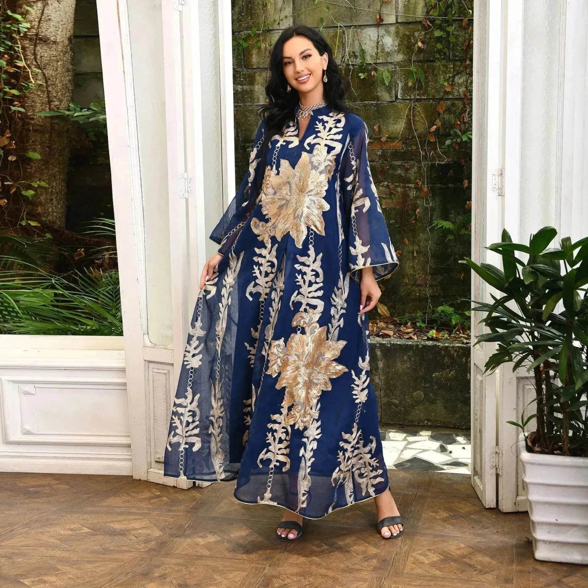 Fired Sequins Light Luxury Celebrity Party Abaya Dress for Arab Dubai Turkey Middle East Women