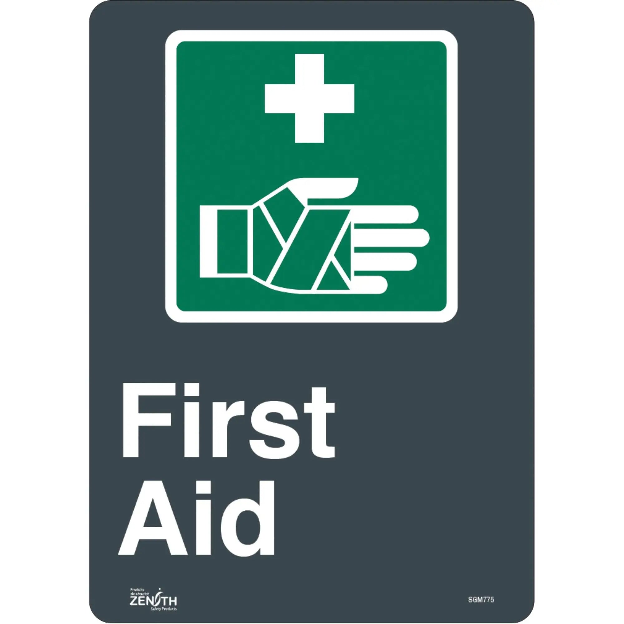 First Aid Sign, Vinyl Sticker, Bilingual, 14