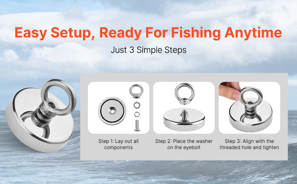 VEVOR Fishing Magnet Strong Heavy Duty Rare Earth Neodymium Pull Force 700 LBS