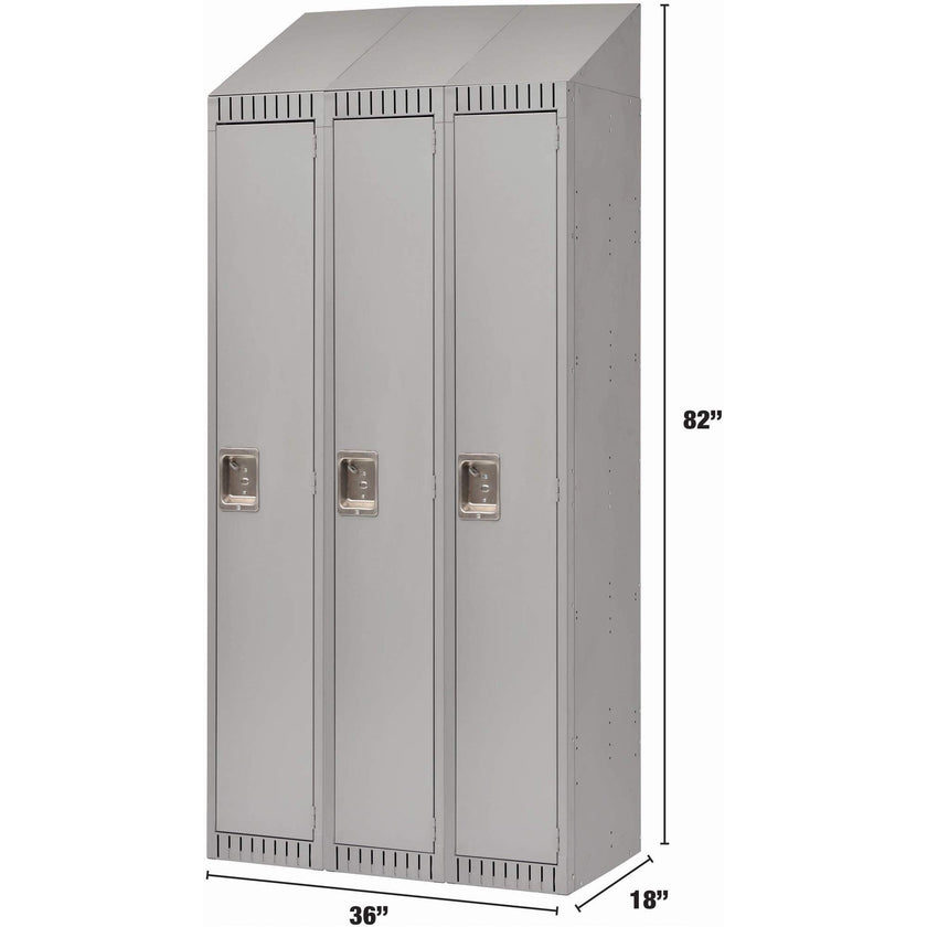 Vestiaires assemblés, rangée de 3, 91 cm x 46 cm x 208 cm, acier, gris, riveté (assemblé)