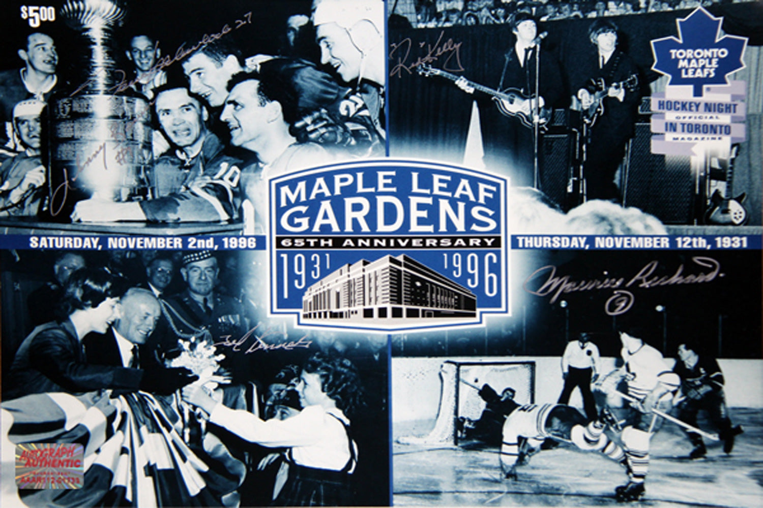 MAPLE LEAF GARDENS 65TH ANNIVERSARY 11X14 PHOTO WITH 5 AUTOGRAPHS – TORONTO MAPLE LEAFS & MONTREAL CANADIENS (14