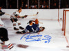 BOBBY HULL SCORES ON JOHNNY BOWER AUTOGRAPHED 8