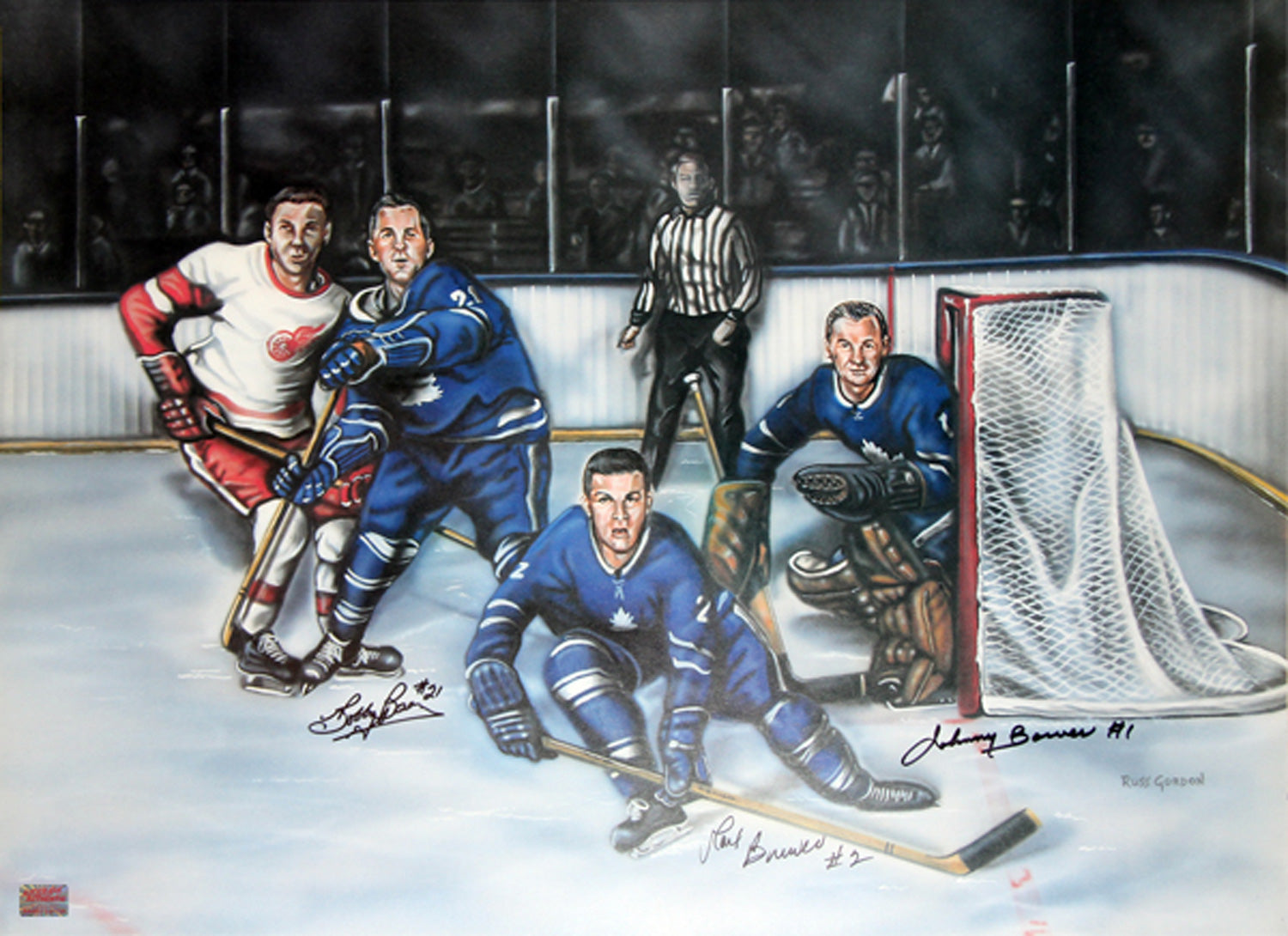 THE LAST LINE OF DEFENCE SIGNED LITHOGRAPH – BOBBY BAUN, CARL BREWER & JOHNNY BOWER – TORONTO HOCKEY WALL ART (24