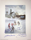 SATURDAY MORNING HHOF LITHOGRAPH SIGNED BY BOWER, HULL, STANLEY & DIONNE – NHL LEGENDS 9.5