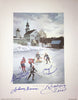 SATURDAY MORNING HHOF LITHOGRAPH SIGNED BY BOWER, HULL, STANLEY & DIONNE – NHL LEGENDS 9.5