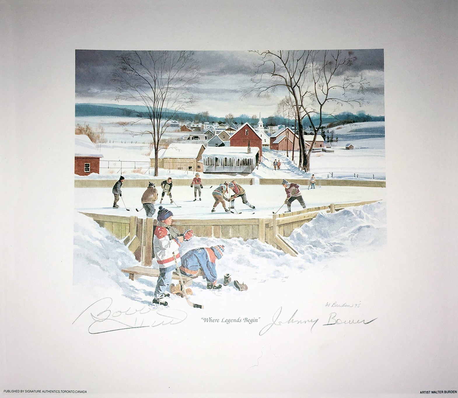 WHERE LEGENDS BEGIN LITHOGRAPH SIGNED BY JOHNNY BOWER & BOBBY HULL – TORONTO & CHICAGO – 10
