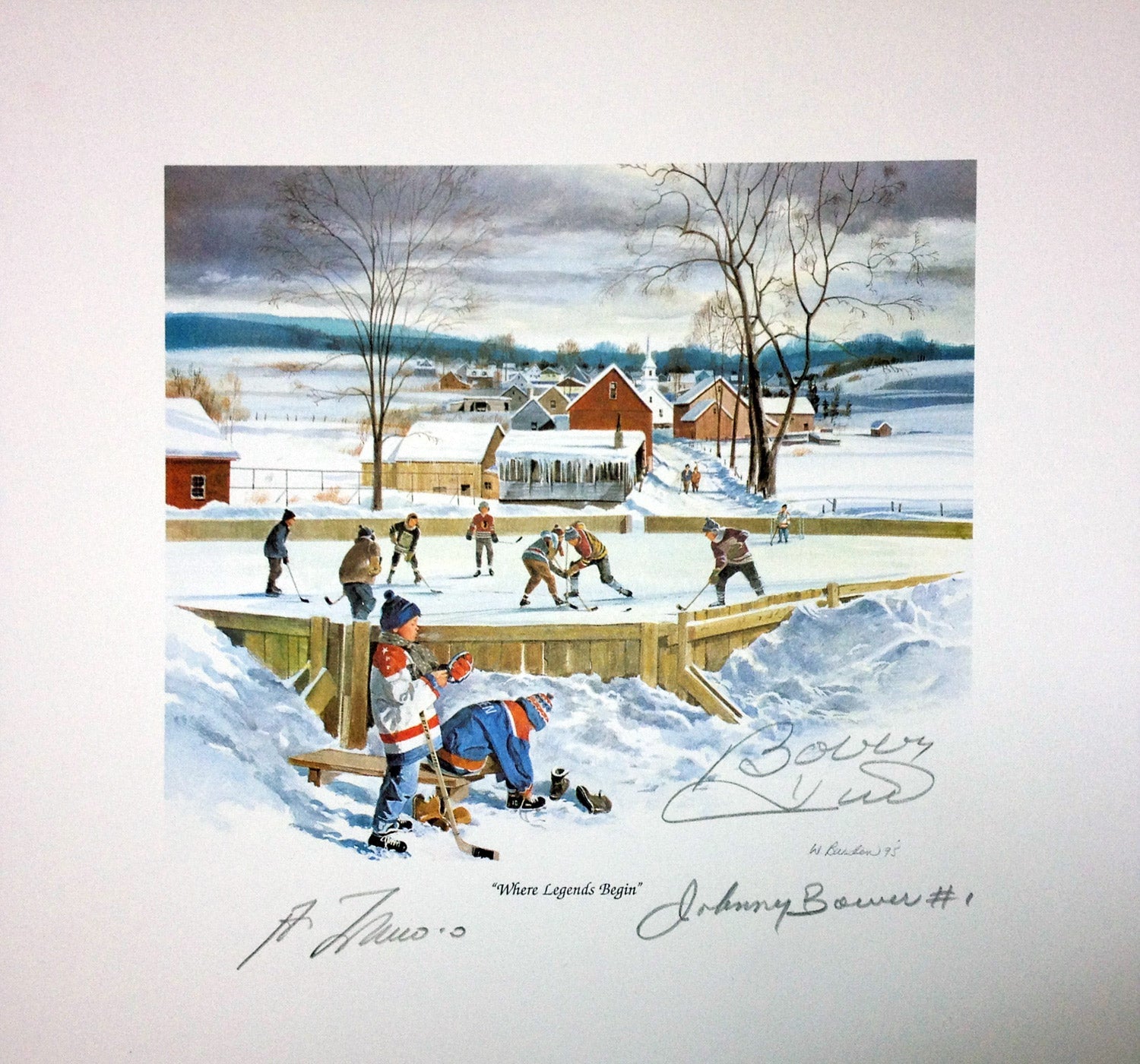 WHERE LEGENDS BEGIN LITHOGRAPH SIGNED BY BOWER, HULL & LAFLEUR – NHL ICONS 10