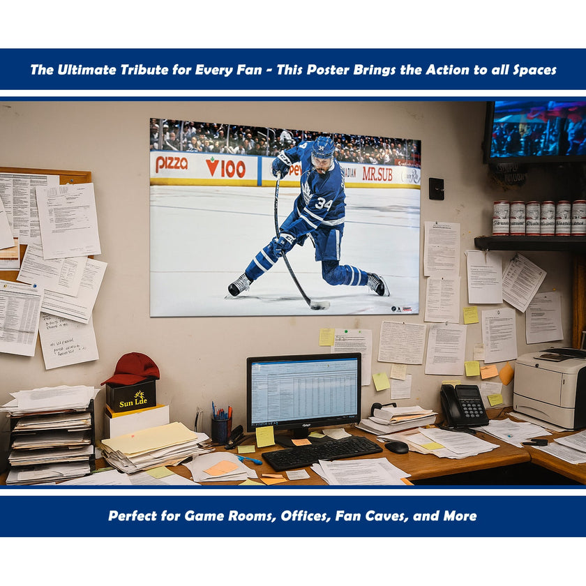AUSTON MATTHEWS SLAPSHOT TORONTO NHL LICENSED HOCKEY POSTER PRINT – COLLECTIBLE WALL ART DECOR FEATURING STAR PLAYER – OFFICIAL MEMORABILIA GIFT FOR FANS – SPORTS PHOTO TRIBUTE – LEAFS FAN FAVORITE 34