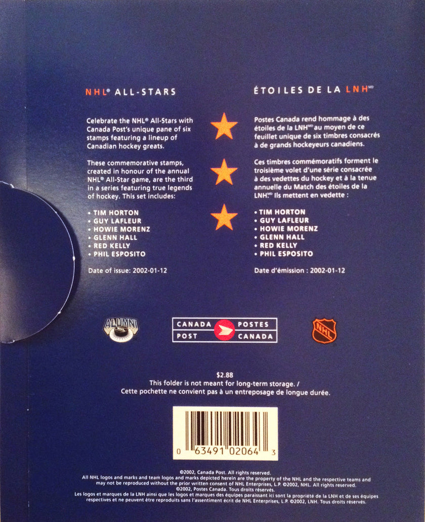 CANADA POST 2002 ALUMNI ALL-STAR STAMP SET – GUY LAFLEUR & PHIL ESPOSITO NHL LEGENDS (8