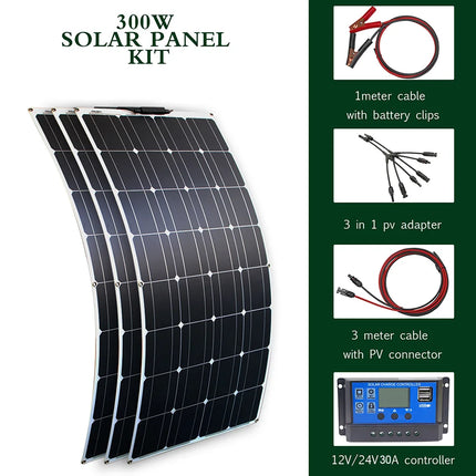 100-300w flexible solar panels 12/24v + inverter KIT