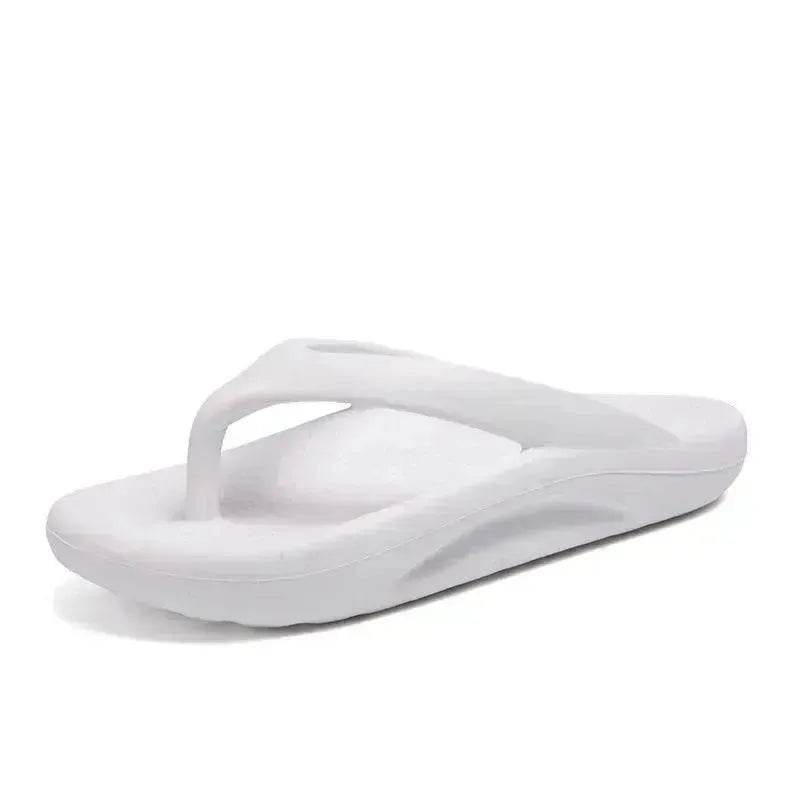 Flip-flops Men Wear Sandy Beach Platform Outside And Step On Shit