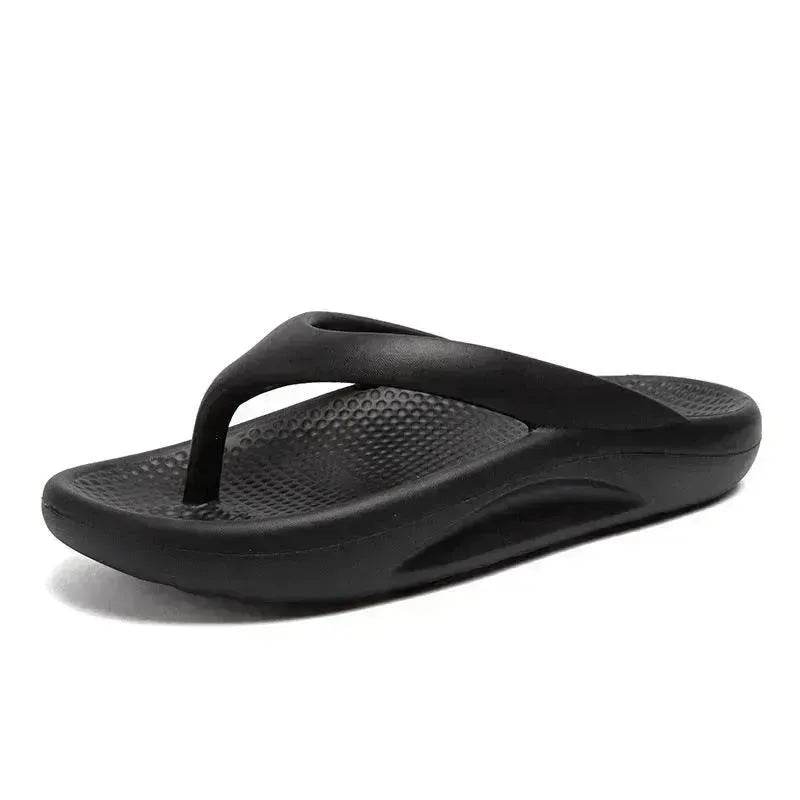 Flip-flops Men Wear Sandy Beach Platform Outside And Step On Shit