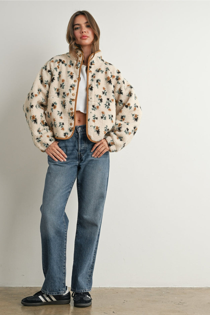 Floral Print Fluffy Fleece Jacket