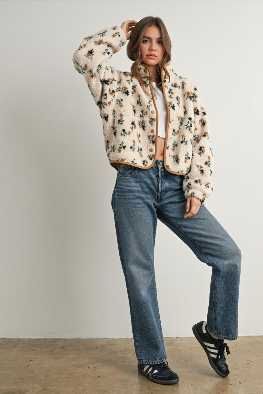 Floral Print Fluffy Fleece Jacket