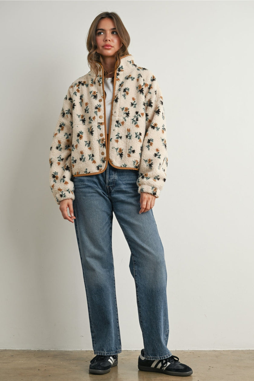 Floral Print Fluffy Fleece Jacket