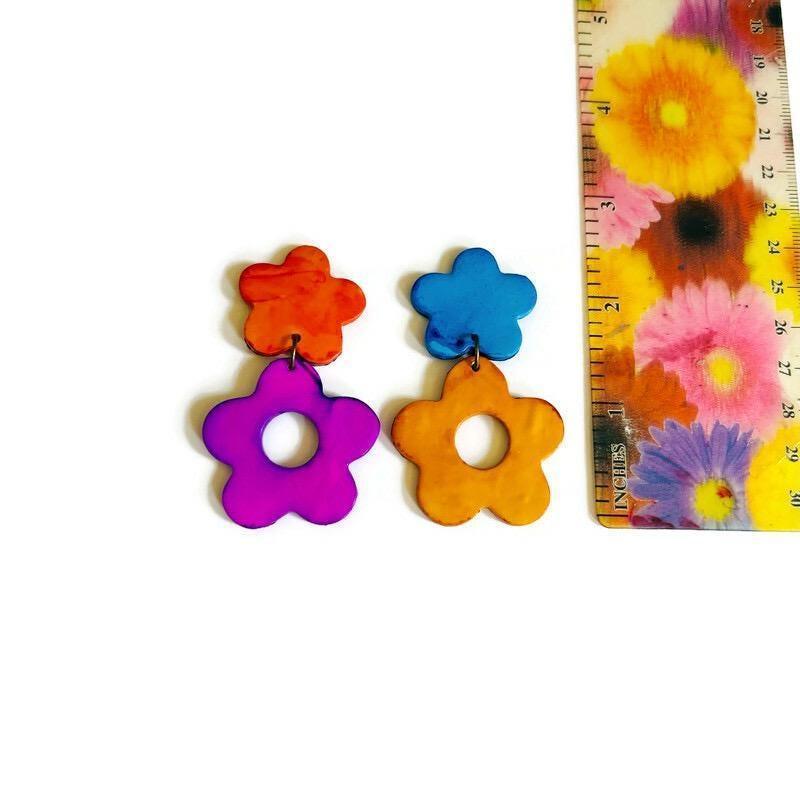 Mismatched Flower Clip On Earrings