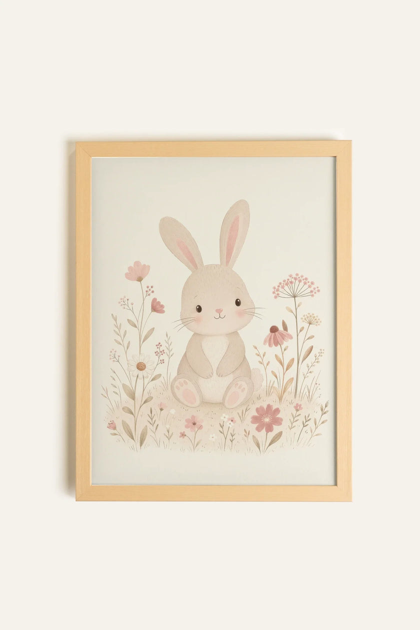 FLOWER BUNNY, Oeuvre sur toile rigide, encadré Naturel Clair (collective)