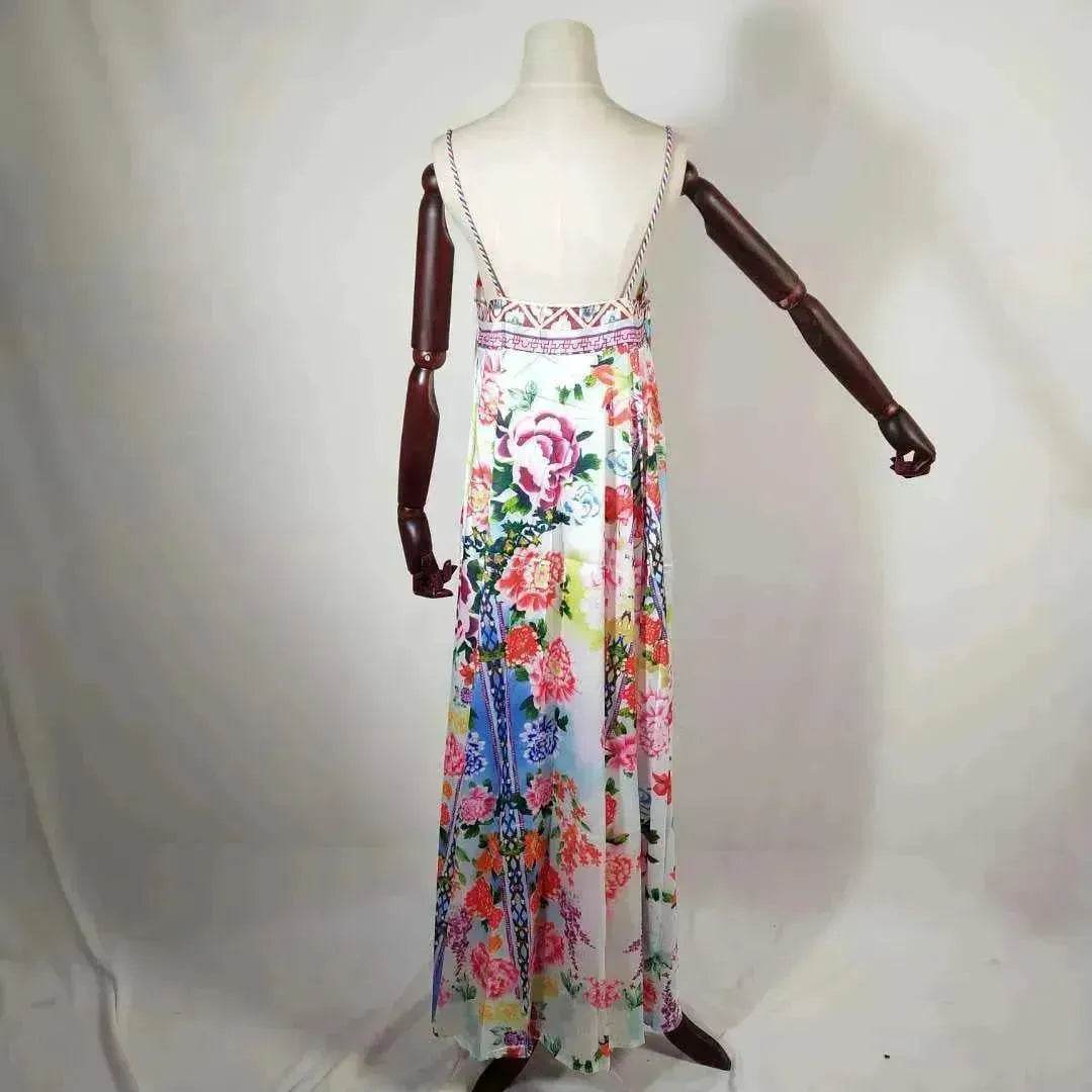 Flower Skirt Summer Female Beach Holiday Wear Female Suspender Skirt Large Swing Skirt Printed Long Skirt