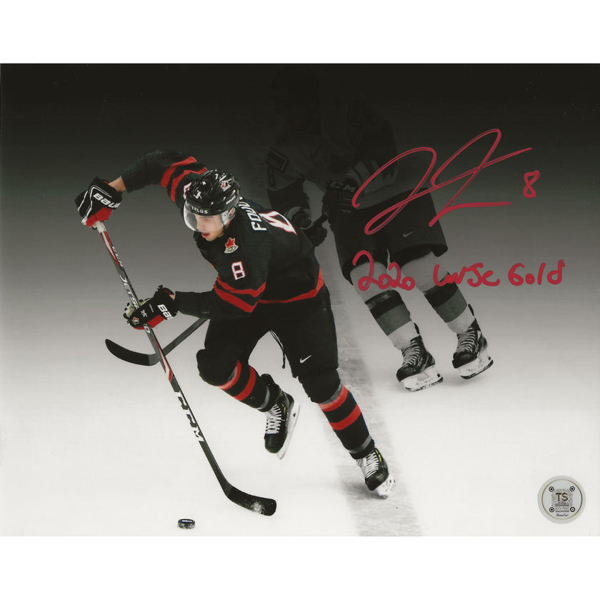 Liam Foudy Autographed Team Canada World Juniors Spotlight 8x10 Photo Inscribed 