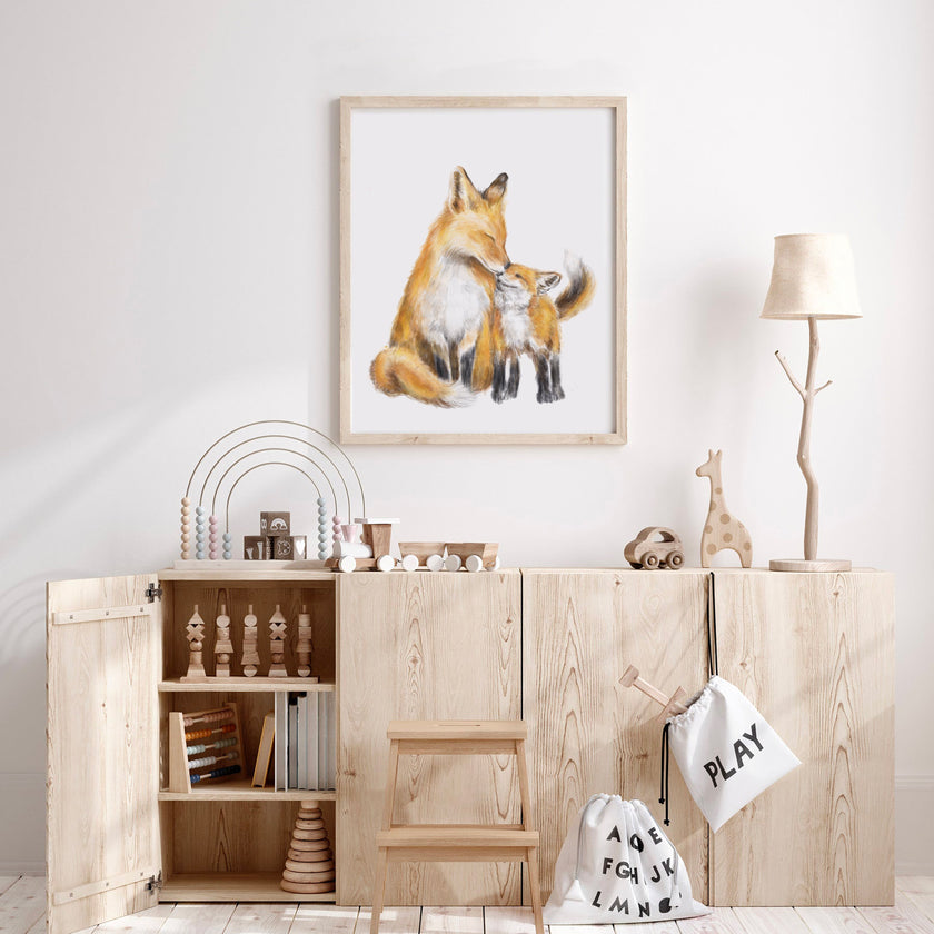 Fox Mom and Baby Art Print