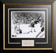 BOBBY ORR THE GOAL FRAMED PHOTO WITH CUT SIGNATURE – LIMITED EDITION /244, BOSTON BRUINS HOCKEY DISPLAY - GNR COA (24