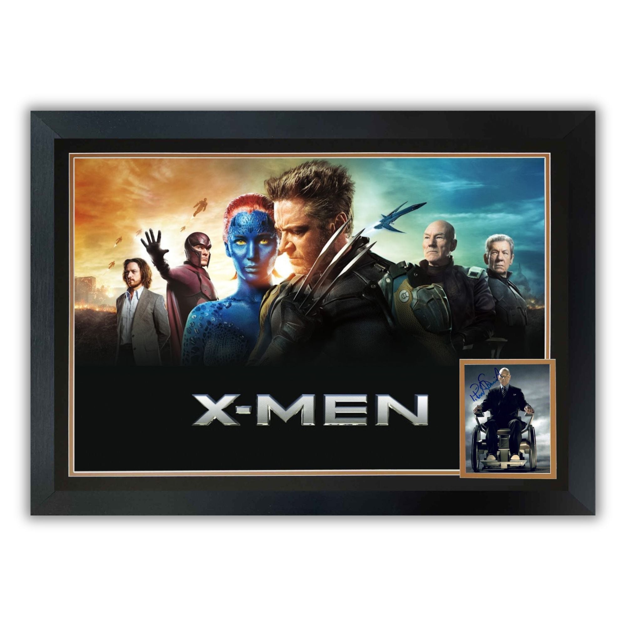 PATRICK STEWART SIGNED X-MEN PROFESSOR CHARLES XAVIER AUTOGRAPHED FRAMED DISPLAY – AUTHENTIC MARVEL SUPERHERO MEMORABILIA FEATURING WOLVERINE, MAGNETO & MYSTIQUE (38.5