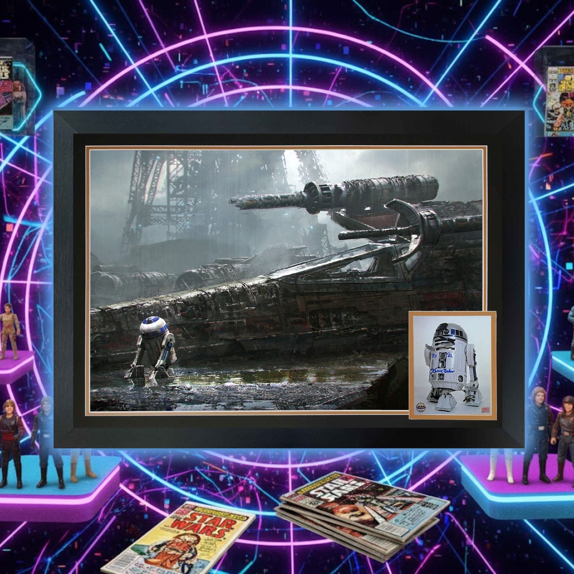 KENNY BAKER AUTOGRAPHED STAR WARS R2-D2 DAGOBAH SCENE – FRAMED COLLECTIBLE WALL ART (38.5