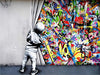 BANKSY OPENING THE CURTAIN – POLITICAL STREET ART CANVAS PRINT (33.5